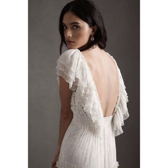Free People wedding dress boho maxi crochet embroidered BHLDN Anthropologie - Picture 5 of 13